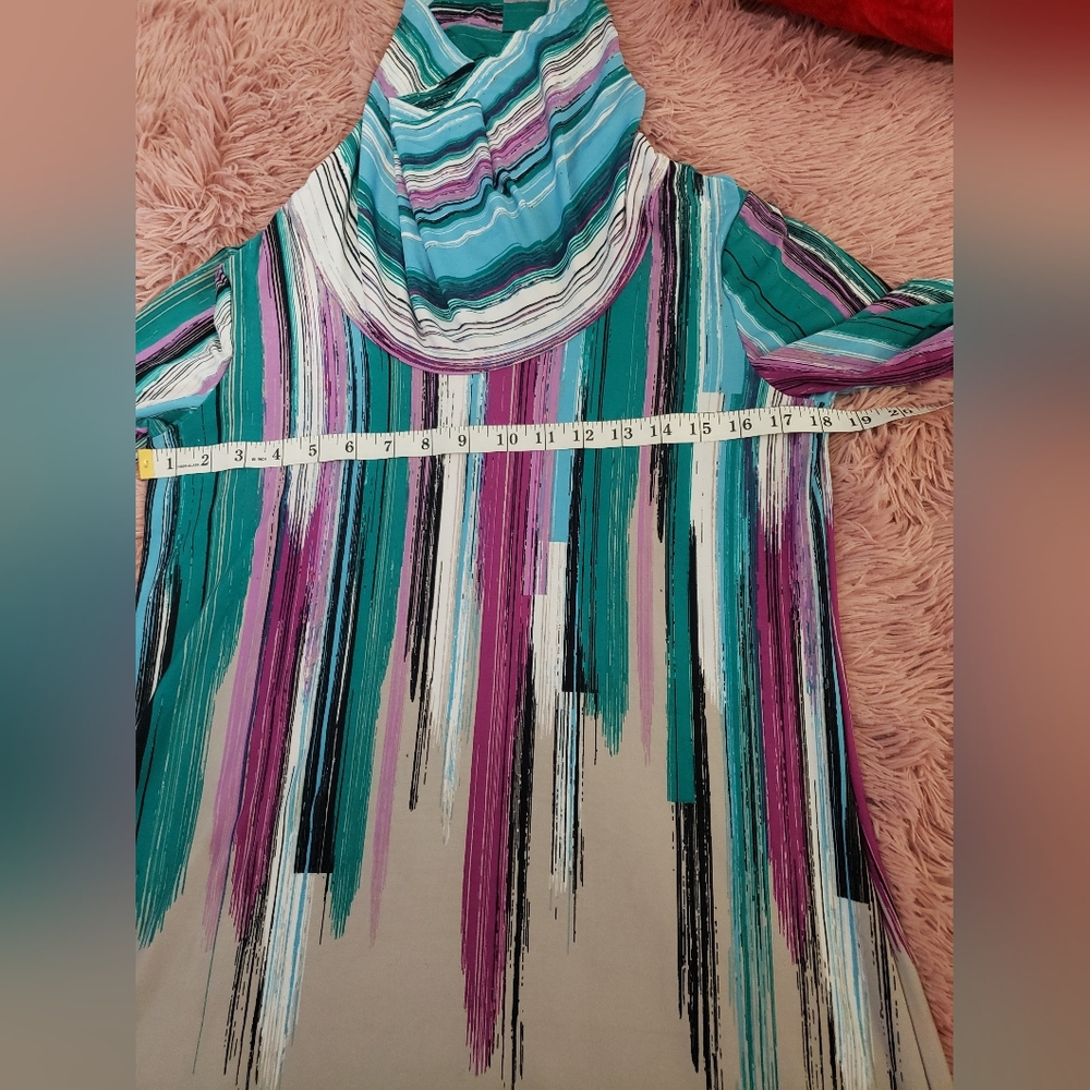 Alfani Teal, Purple & White Striped Cowl Neck Tunic - Picture 7 of 7